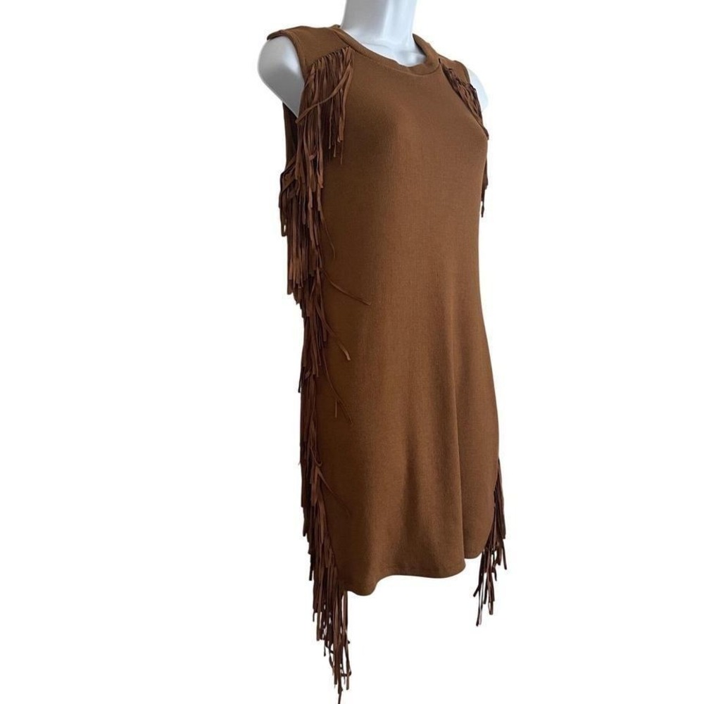 VTG Tank‎ Mini Dress Faux Suede Fringe Festival Country Western Boho XLarge 70s